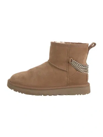 Pre-owned Ugg Suede Chain-link Accents Boots In Brown