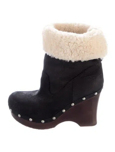 Pre-owned Ugg Suede Colorblock Pattern Boots In Black