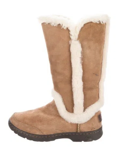 Pre-owned Ugg Suede Colorblock Pattern Boots In Brown