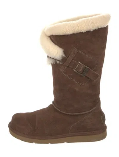 Pre-owned Ugg Suede Colorblock Pattern Boots In Brown