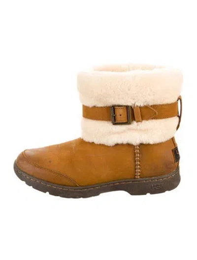 Pre-owned Ugg Suede Colorblock Pattern Boots In Brown