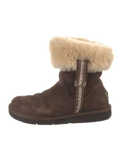 Pre-owned Ugg Suede Colorblock Pattern Boots In Brown