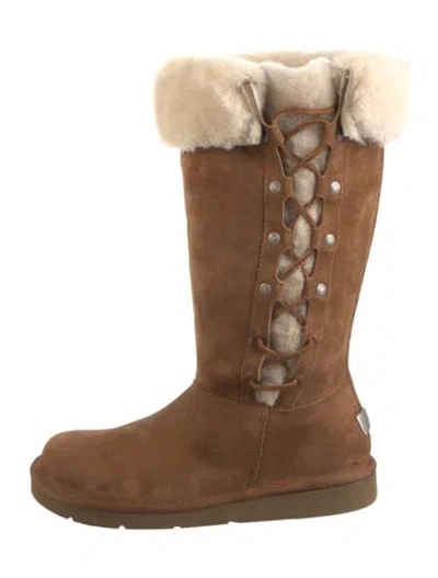 Pre-owned Ugg Suede Colorblock Pattern Boots In Brown