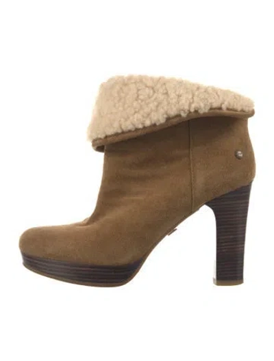 Pre-owned Ugg Suede Colorblock Pattern Boots In Brown