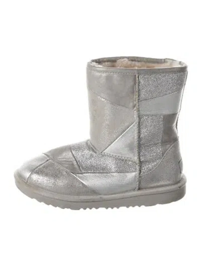 Pre-owned Ugg Suede Colorblock Pattern Boots In Metallic/silver