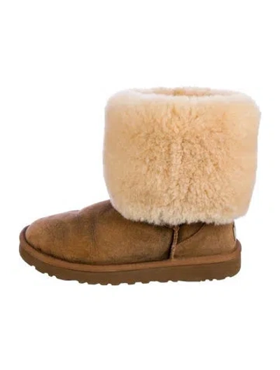 Pre-owned Ugg Suede Colorblock Pattern Boots In Neutral