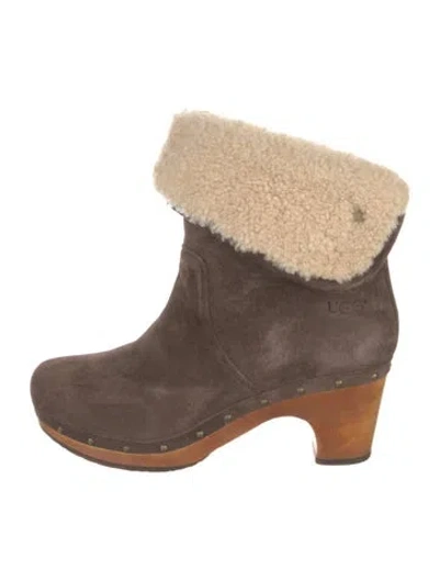 Pre-owned Ugg Suede Colorblock Pattern Boots In Neutral