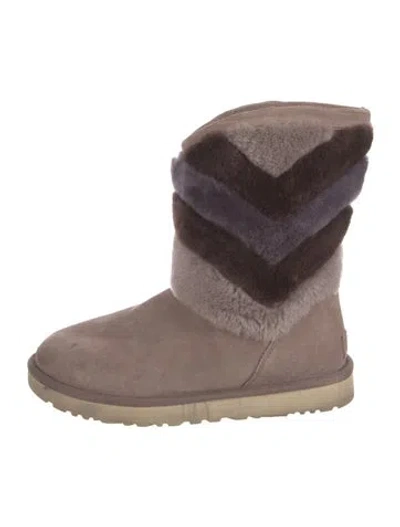 Pre-owned Ugg Suede Colorblock Pattern Boots In Neutrals/purple