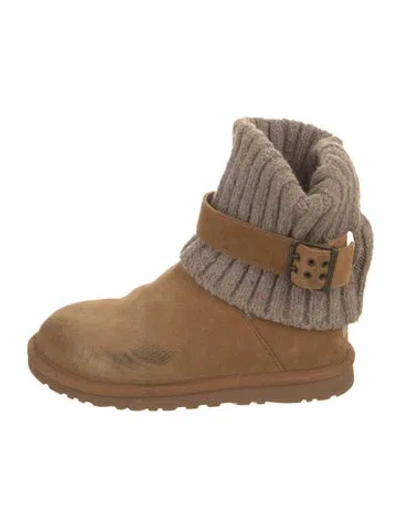 Pre-owned Ugg Suede Colorblock Pattern Combat Boots In Brown