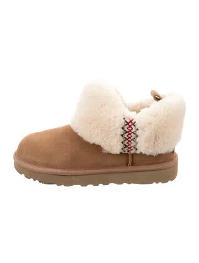 Pre-owned Ugg Suede Colorblock Pattern Combat Boots In Brown