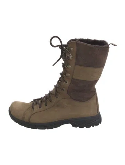 Pre-owned Ugg Suede Colorblock Pattern Combat Boots In Brown