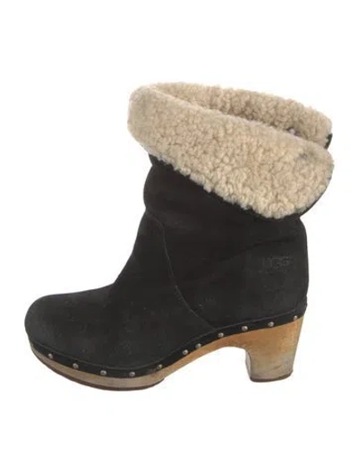 Pre-owned Ugg Suede Colorblock Pattern Lace-up Boots In Black