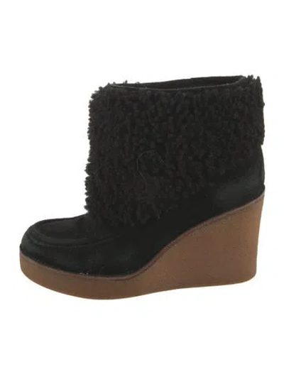 Pre-owned Ugg Suede Colorblock Pattern Lace-up Boots In Black