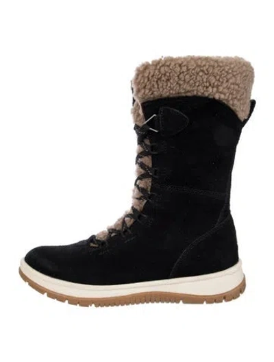 Pre-owned Ugg Suede Colorblock Pattern Lace-up Boots In Black