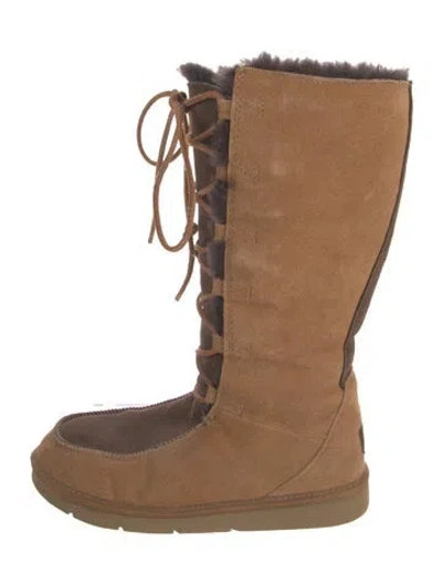 Pre-owned Ugg Suede Colorblock Pattern Lace-up Boots In Brown
