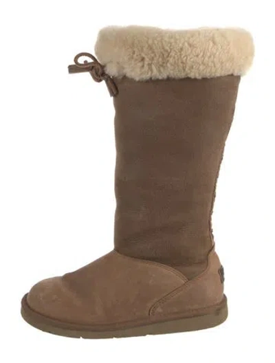 Pre-owned Ugg Suede Colorblock Pattern Lace-up Boots In Brown