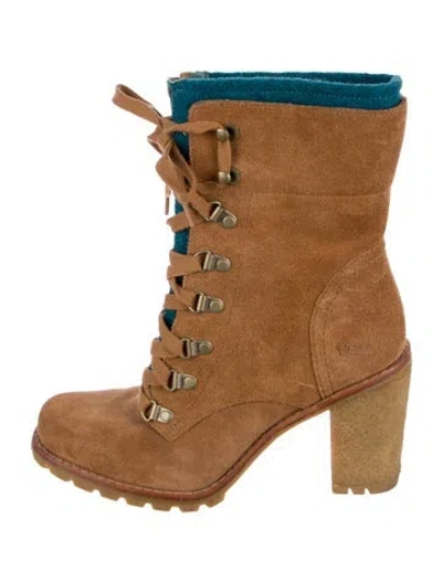 Pre-owned Ugg Suede Colorblock Pattern Lace-up Boots In Brown
