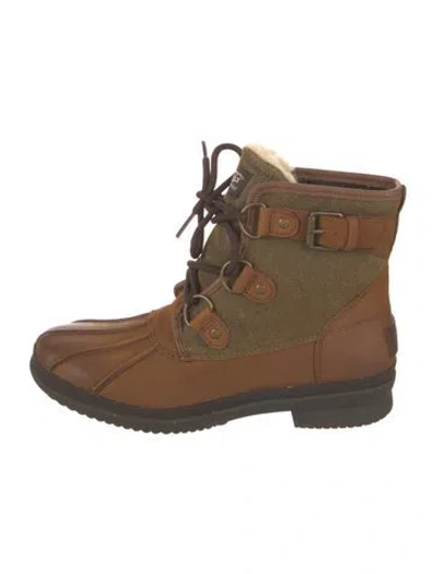 Pre-owned Ugg Suede Colorblock Pattern Lace-up Boots In Brown