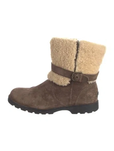 Pre-owned Ugg Suede Colorblock Pattern Moto Boots In Brown