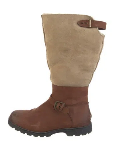 Pre-owned Ugg Suede Colorblock Pattern Moto Boots In Neutral