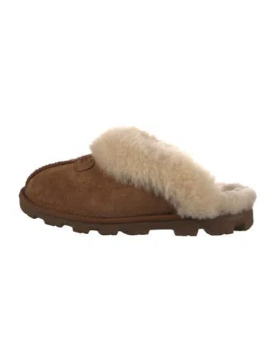 Pre-owned Ugg Suede Colorblock Pattern Slides In Neutral