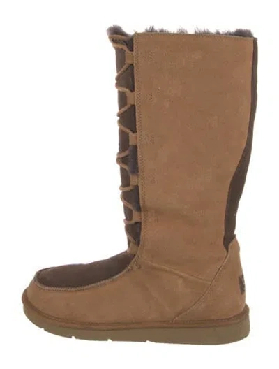 Pre-owned Ugg Suede Colorblock Pattern Snow Boots In Brown