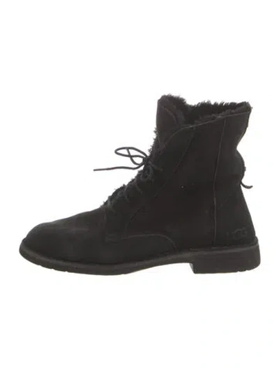 Pre-owned Ugg Suede Combat Boots In Black