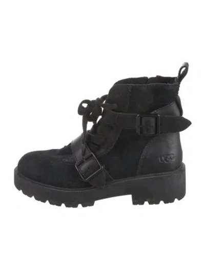 Pre-owned Ugg Suede Combat Boots In Black