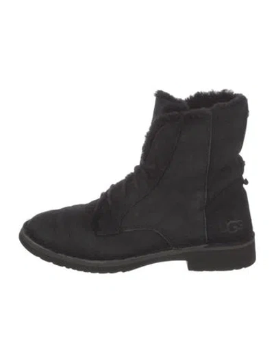 Pre-owned Ugg Suede Combat Boots In Black