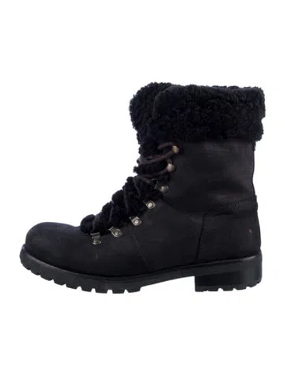 Pre-owned Ugg Suede Combat Boots In Black