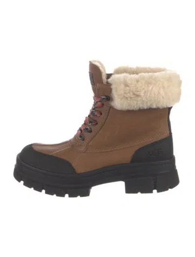 Pre-owned Ugg Suede Combat Boots In Brown
