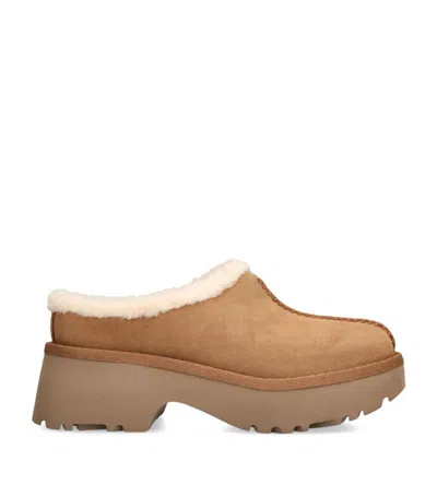 Ugg New Heights Fluffy-trim Mules In Neutral