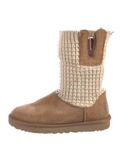 Pre-owned Ugg Suede Crochet Trim Boots In Brown