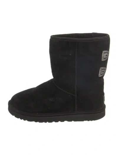Pre-owned Ugg Suede Crystal Embellishments Boots In Black