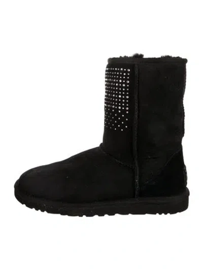 Pre-owned Ugg Suede Crystal Embellishments Boots In Black