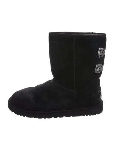 Pre-owned Ugg Suede Crystal Embellishments Boots In Black