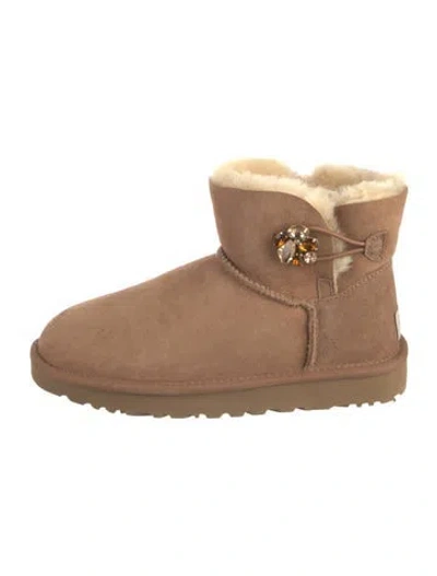 Pre-owned Ugg Suede Crystal Embellishments Boots In Brown
