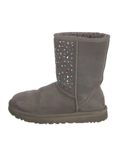 Pre-owned Ugg Suede Crystal Embellishments Boots In Grey