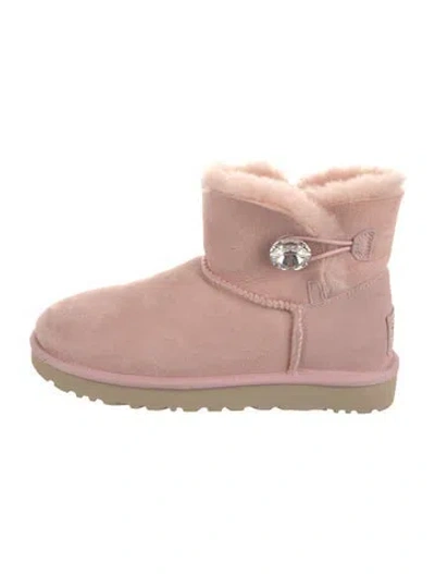 Pre-owned Ugg Suede Crystal Embellishments Boots In Pink