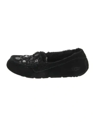 Pre-owned Ugg Suede Crystal Embellishments Loafers In Black
