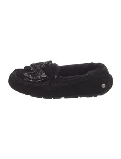 Pre-owned Ugg Suede Crystal Embellishments Moccasins In Black