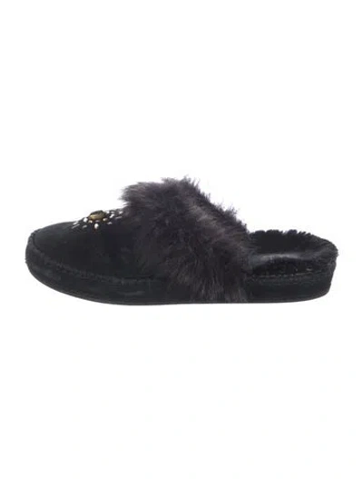 Pre-owned Ugg Suede Crystal Embellishments Slippers In Black