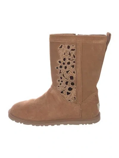 Pre-owned Ugg Suede Cutout Accent Boots In Brown