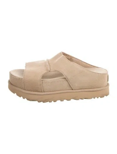 Pre-owned Ugg Suede Cutout Accent Slides In Neutrals