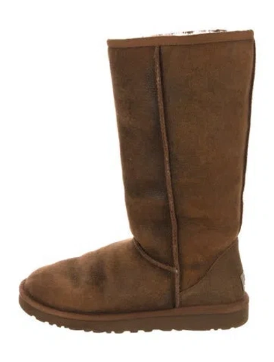 Pre-owned Ugg Suede Distressed Accents Boots In Brown