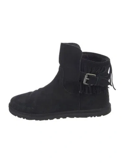 Pre-owned Ugg Suede Embroidered Accent Boots In Black