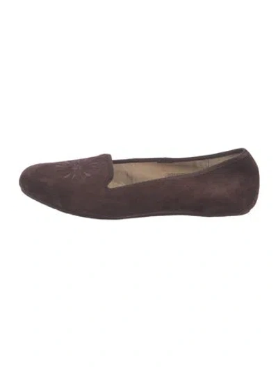 Pre-owned Ugg Suede Embroidered Accent Flats In Brown