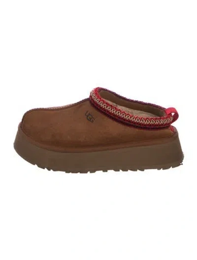 Pre-owned Ugg Suede Embroidered Accent Flats In Brown