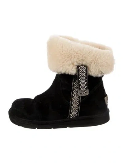 Pre-owned Ugg Suede Embroidered Accent Lace-up Boots In Black