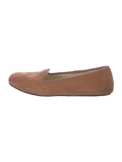 Pre-owned Ugg Suede Embroidered Accent Loafers In Brown